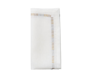 Kim Seybert Napkins: BACCARAT Harmonie in White, Gold & Silver, Set of 4